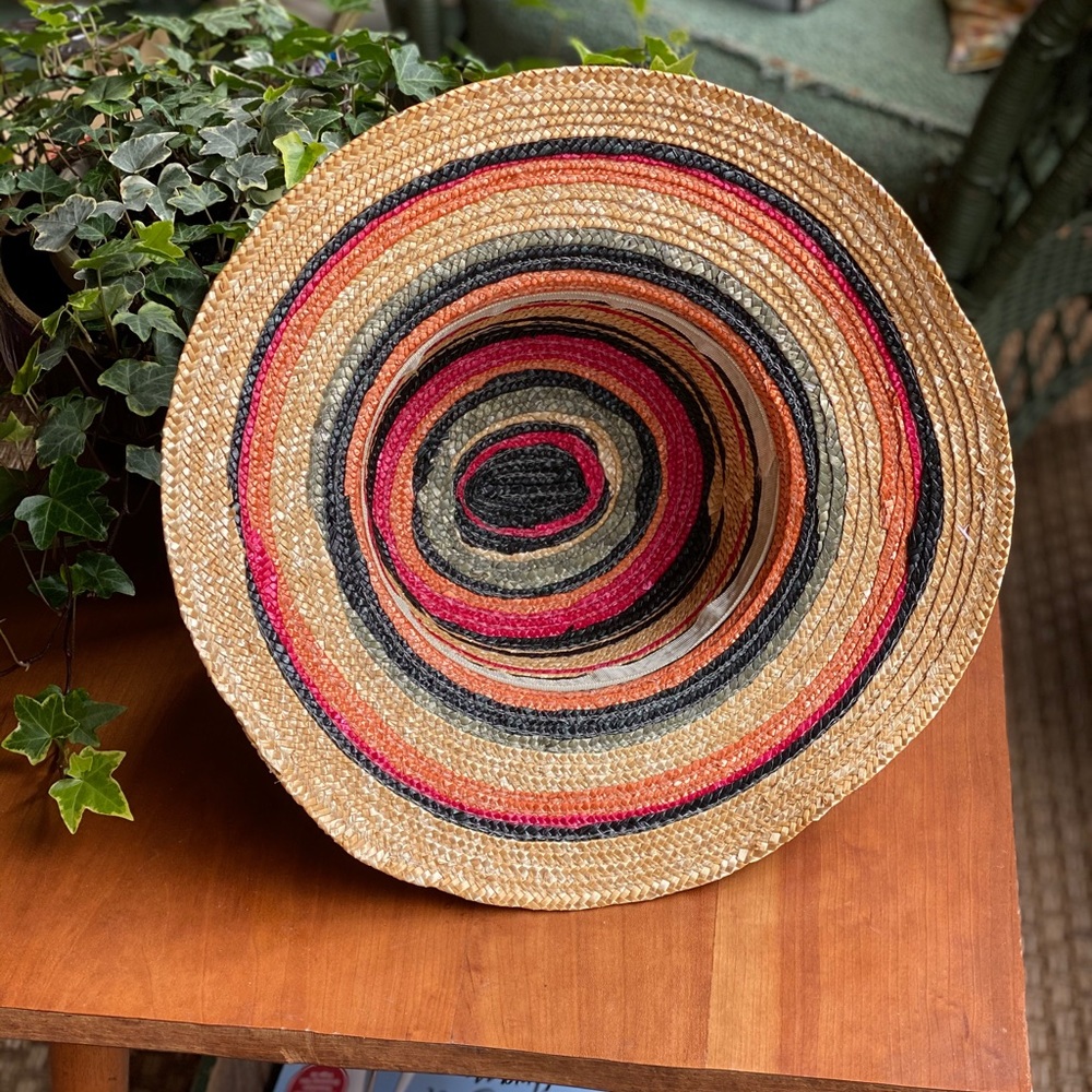 Striped Straw Sun Hat in Natural, Black & Red - Picture 4 of 6